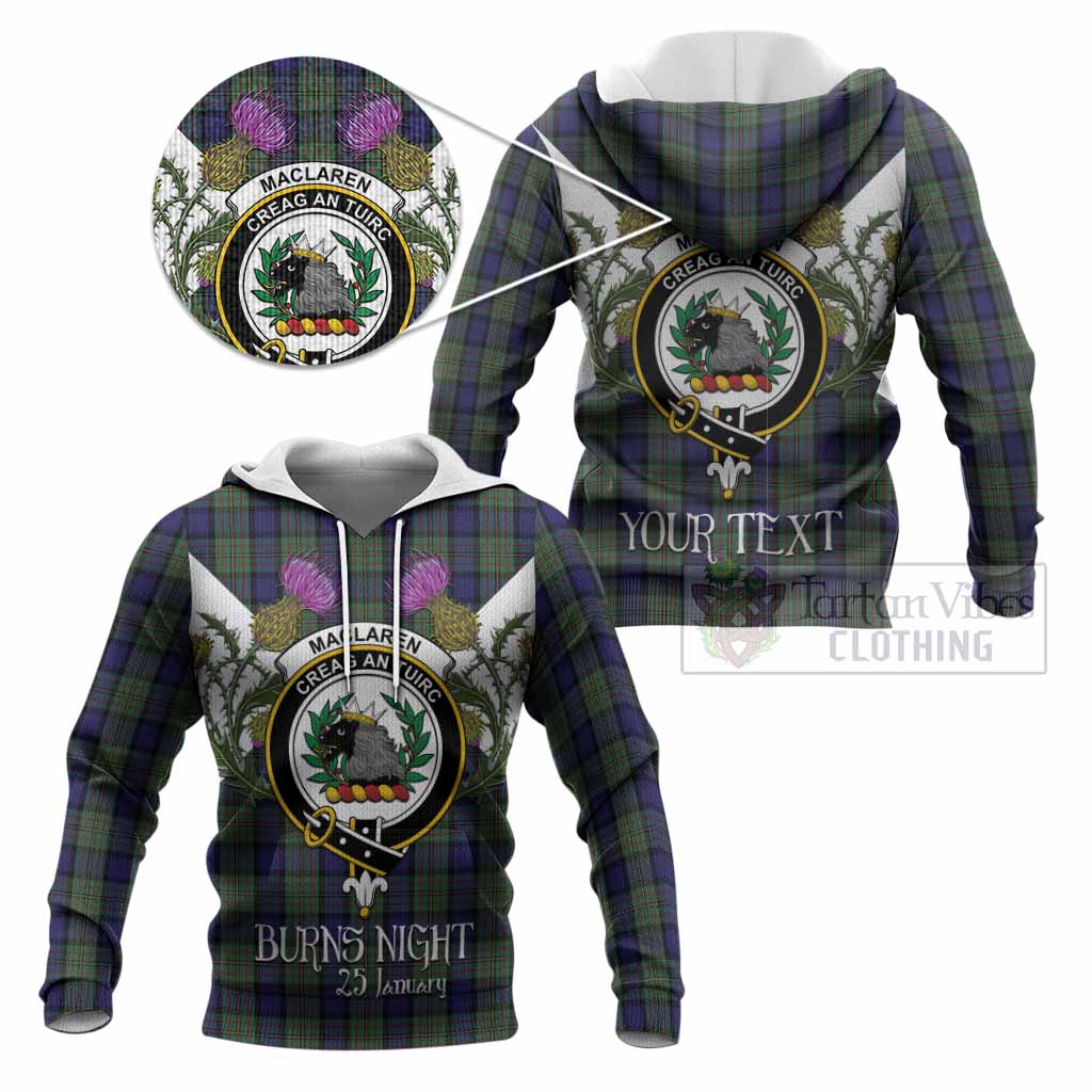 MacLaren (McLaren) Tartan Family Crest Knitted Hoodie Scottish Burns Night Thistle Floral