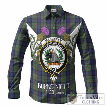 MacLaren (McLaren) Tartan Family Crest Long Sleeve Button Shirts Scottish Burns Night Thistle Floral