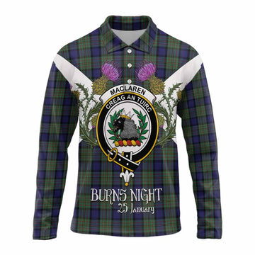 MacLaren (McLaren) Tartan Family Crest Long Sleeve Polo Shirt Scottish Burns Night Thistle Floral