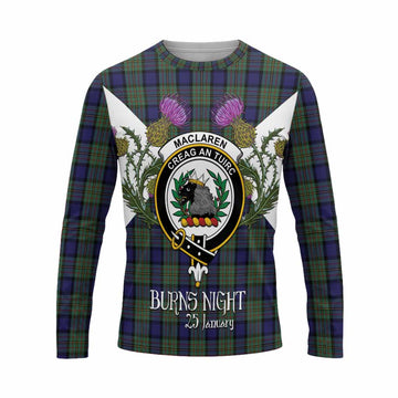 MacLaren (McLaren) Tartan Family Crest Long Sleeve T-Shirt Scottish Burns Night Thistle Floral