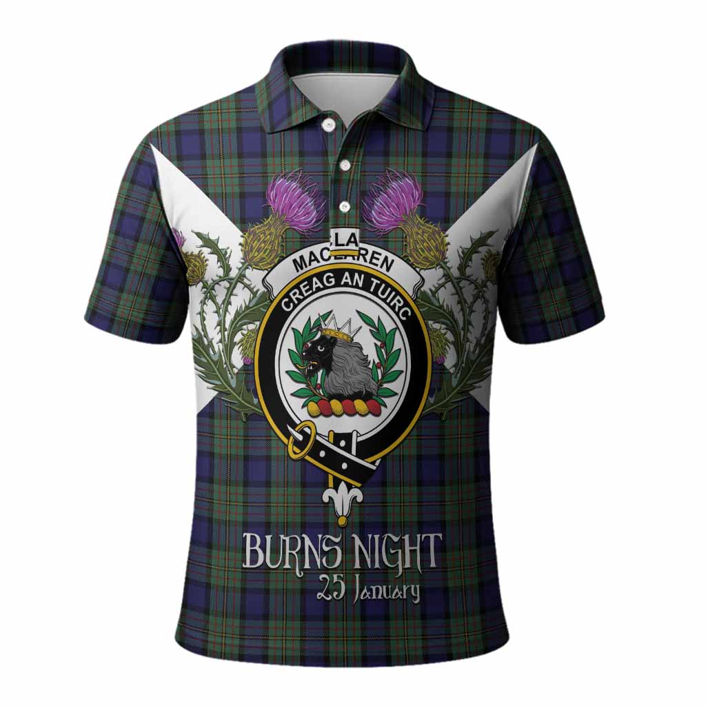 MacLaren (McLaren) Tartan Family Crest Polo Shirt Scottish Burns Night Thistle Floral