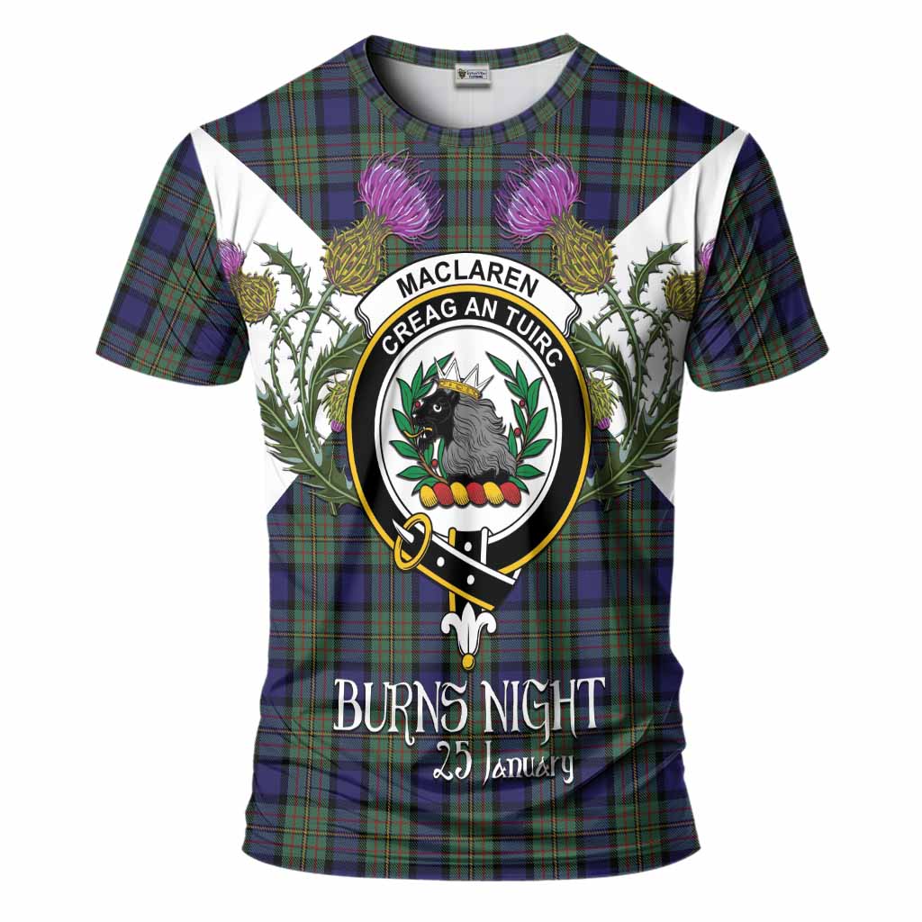 MacLaren (McLaren) Tartan Family Crest T-Shirt Scottish Burns Night Thistle Floral