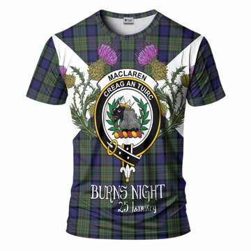 MacLaren (McLaren) Tartan Family Crest T-Shirt Scottish Burns Night Thistle Floral