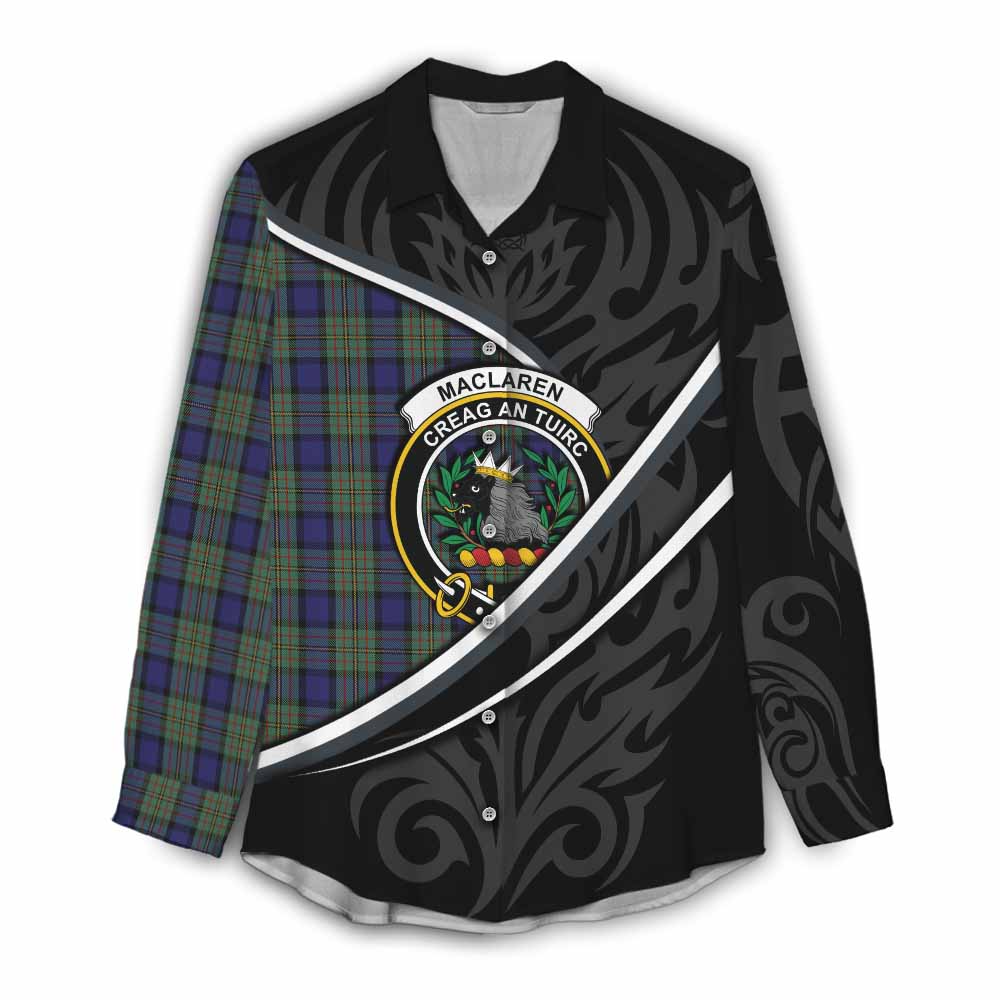 MacLaren (McLaren) Tartan Family Crest Women Casual Shirt Celtic Scottish Thistle Floral - Tartan Vibes Clothing