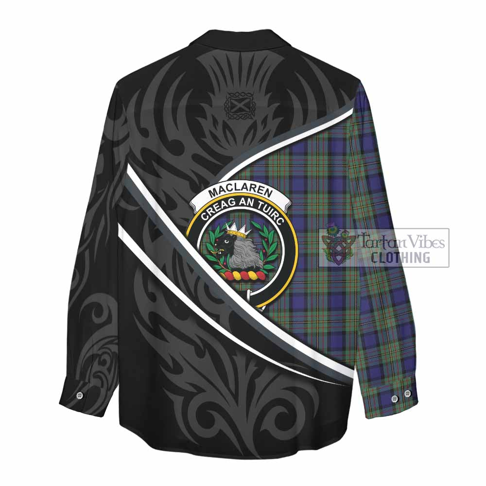 MacLaren (McLaren) Tartan Family Crest Women Casual Shirt Celtic Scottish Thistle Floral - Tartan Vibes Clothing