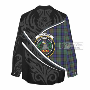 MacLaren (McLaren) Tartan Family Crest Women Casual Shirt Celtic Scottish Thistle Floral - Tartan Vibes Clothing
