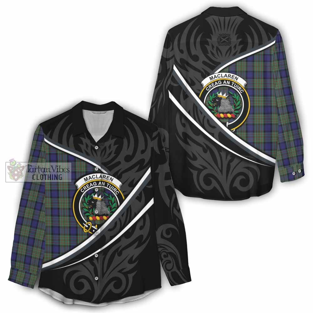 MacLaren (McLaren) Tartan Family Crest Women Casual Shirt Celtic Scottish Thistle Floral - Tartan Vibes Clothing