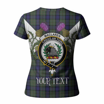 MacLaren (McLaren) Tartan Family Crest Women T shirt Scottish Burns Night Thistle Floral