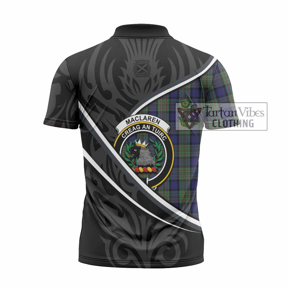 MacLaren (McLaren) Tartan Family Crest Zipper Polo Shirt Celtic Scottish Thistle Floral - Tartan Vibes Clothing
