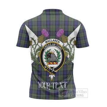 MacLaren (McLaren) Tartan Family Crest Zipper Polo Shirt Scottish Burns Night Thistle Floral