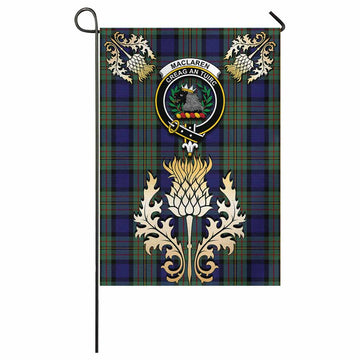 MacLaren (McLaren) Tartan Garden Flag with Golden Regal Scottish Thistle Emblem - Tartan Vibes Clothing