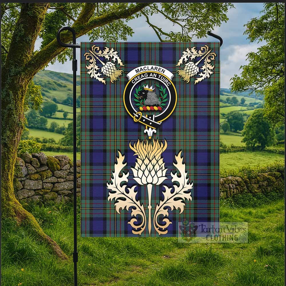 MacLaren (McLaren) Tartan Garden Flag with Golden Regal Scottish Thistle Emblem - Tartan Vibes Clothing