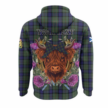 MacLaren (McLaren) Tartan Hoodie Scottish Thistle Heilan Coo