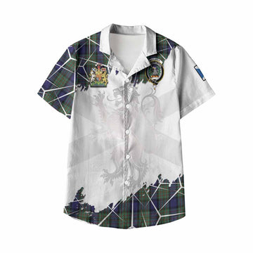 MacLaren (McLaren) Tartan Kid Hawaiian Shirt with Family Crest and Lion Rampant Grunge Style
