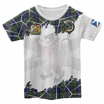MacLaren (McLaren) Tartan Kid T-shirt with Family Crest and Lion Rampant Grunge Style