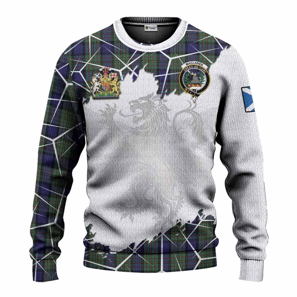 MacLaren (McLaren) Tartan Knitted Sweater with Family Crest and Lion Rampant Grunge Style