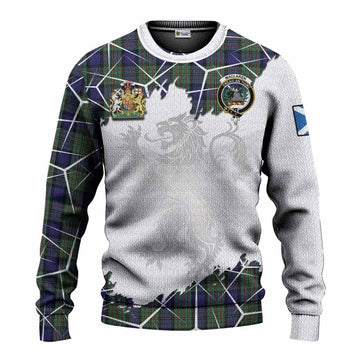MacLaren (McLaren) Tartan Knitted Sweater with Family Crest and Lion Rampant Grunge Style