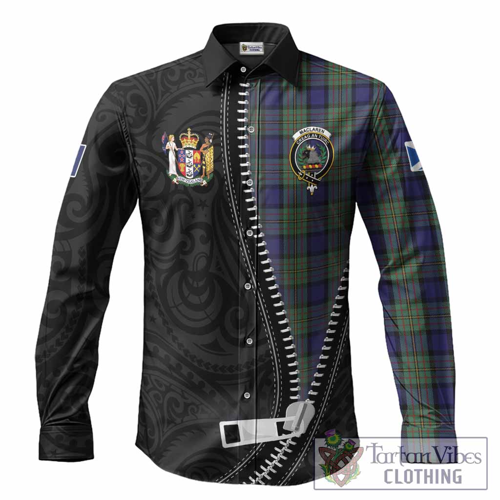 MacLaren (McLaren) Tartan Long Sleeve Button Shirts New Zealand Pattern Unique Zipper Stylized