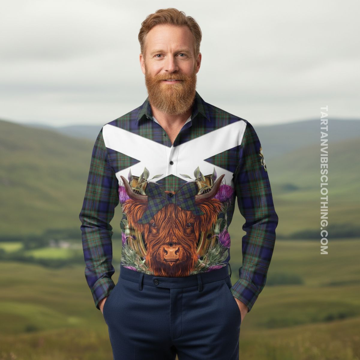 MacLaren (McLaren) Tartan Long Sleeve Button Shirts Scottish Thistle Heilan Coo