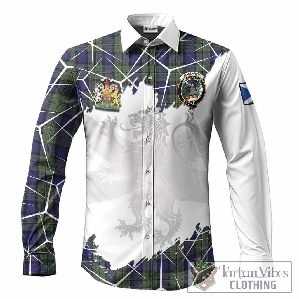 MacLaren (McLaren) Tartan Long Sleeve Button Shirts with Family Crest and Lion Rampant Grunge Style