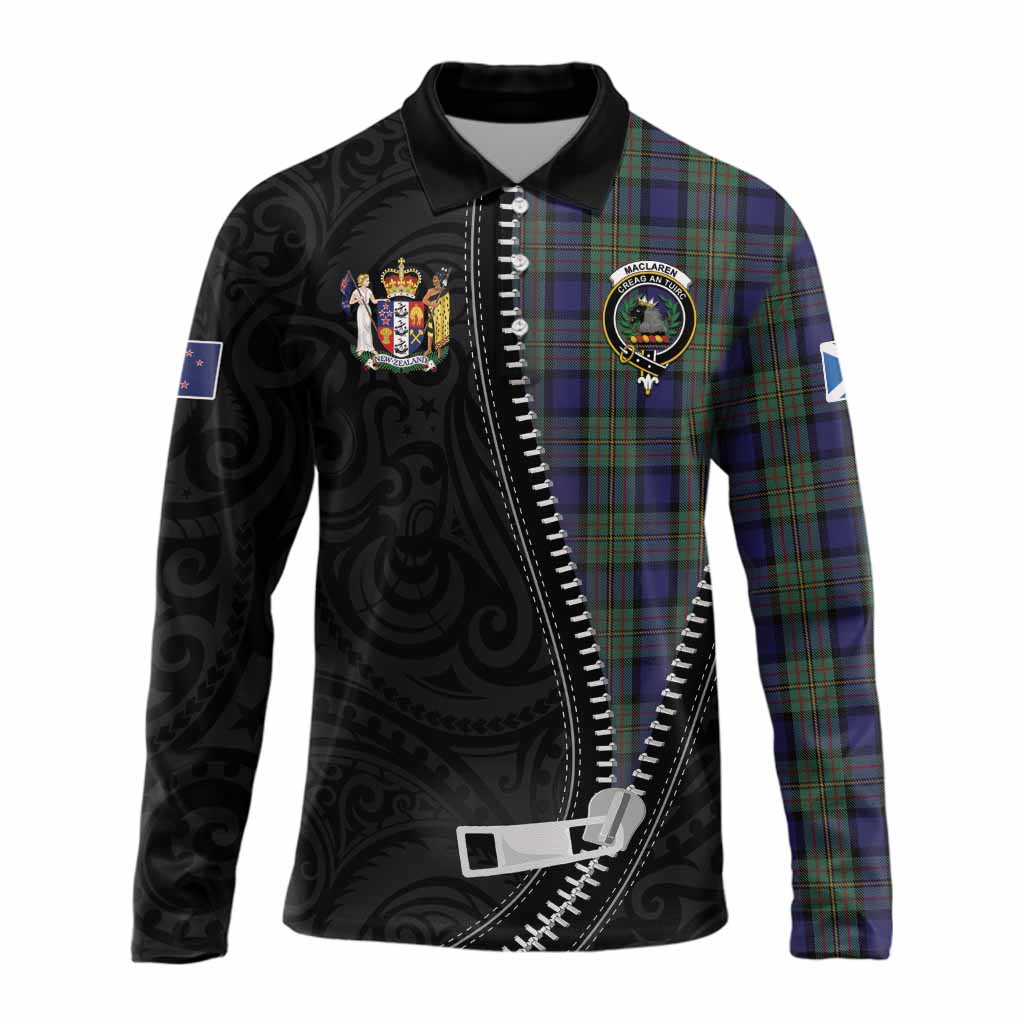 MacLaren (McLaren) Tartan Long Sleeve Polo Shirt New Zealand Pattern Unique Zipper Stylized