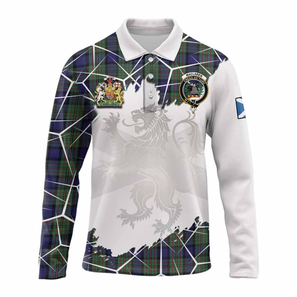 MacLaren (McLaren) Tartan Long Sleeve Polo Shirt with Family Crest and Lion Rampant Grunge Style