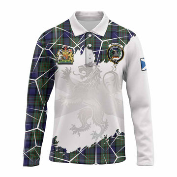 MacLaren (McLaren) Tartan Long Sleeve Polo Shirt with Family Crest and Lion Rampant Grunge Style