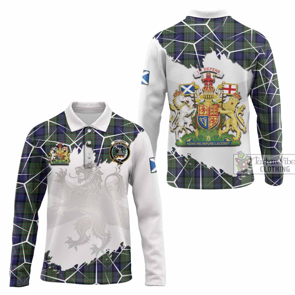 MacLaren (McLaren) Tartan Long Sleeve Polo Shirt with Family Crest and Lion Rampant Grunge Style