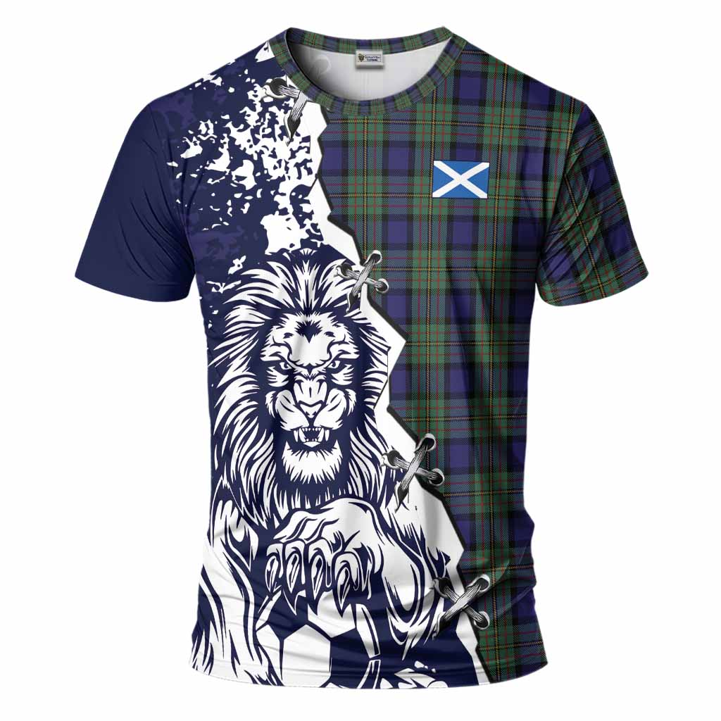 MacLaren (McLaren) Tartan Scottish T-Shirt Angry Lion With Soccer Ball Style