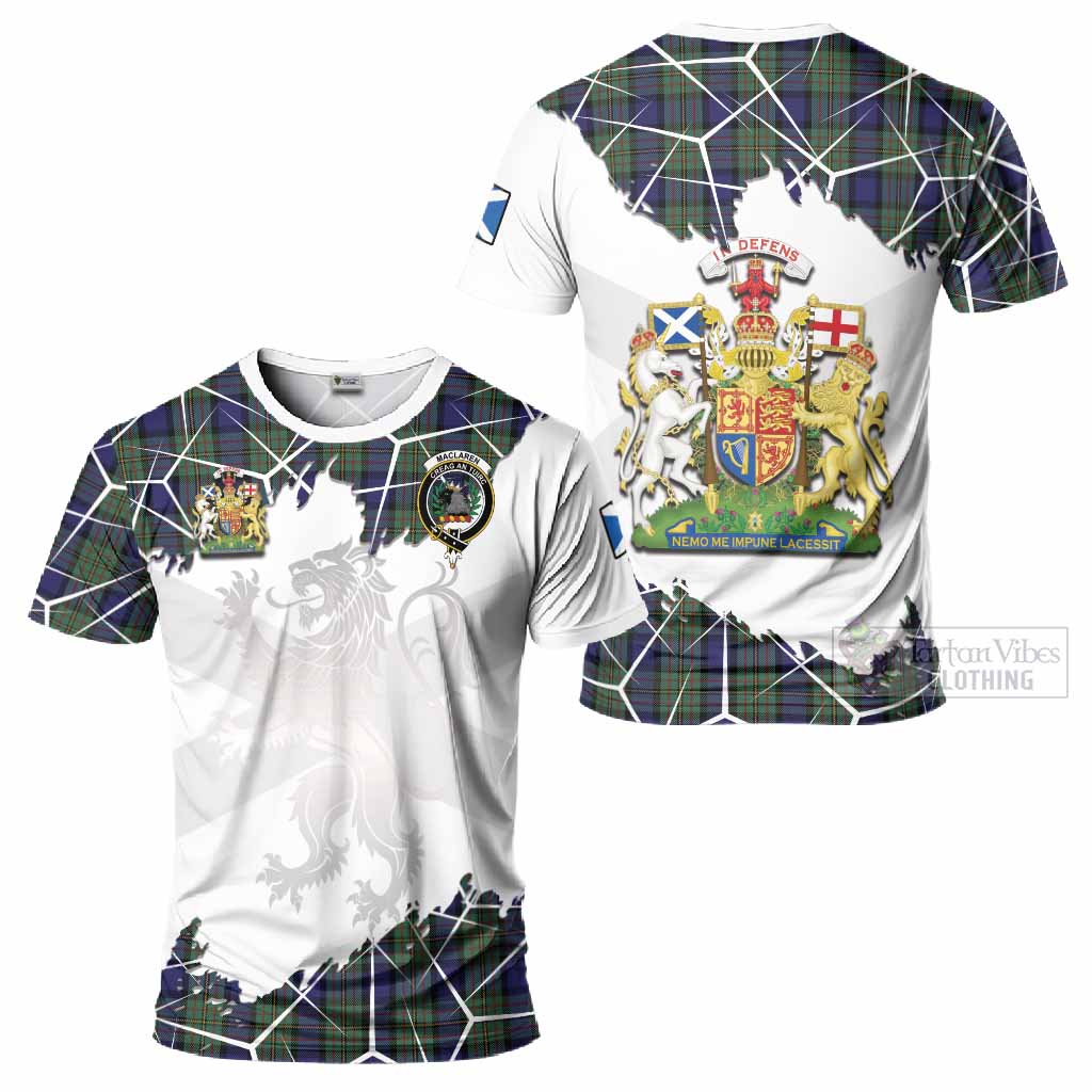 MacLaren (McLaren) Tartan T-Shirt with Family Crest and Lion Rampant Grunge Style
