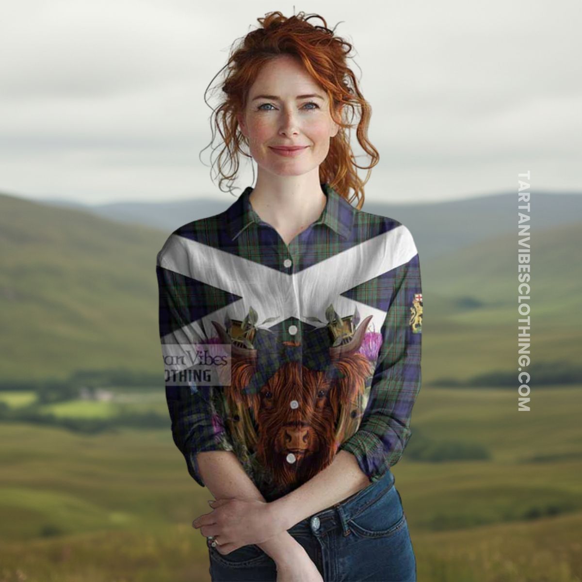 MacLaren (McLaren) Tartan Women Casual Shirt Scottish Thistle Heilan Coo