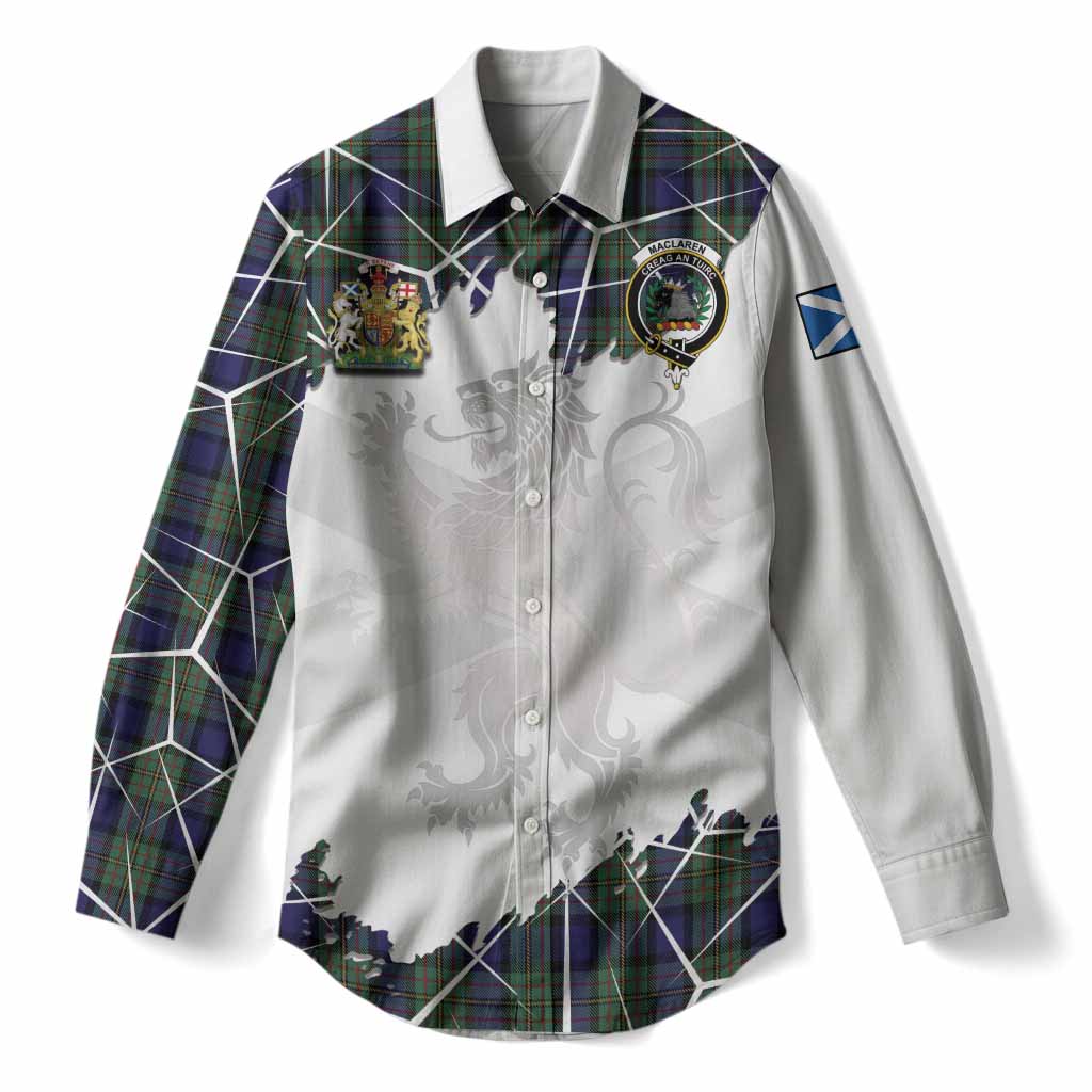 MacLaren (McLaren) Tartan Women Casual Shirt with Family Crest and Lion Rampant Grunge Style