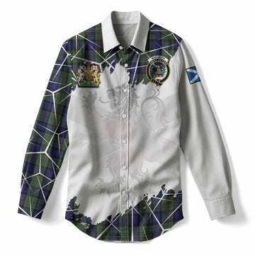 MacLaren (McLaren) Tartan Women Casual Shirt with Family Crest and Lion Rampant Grunge Style