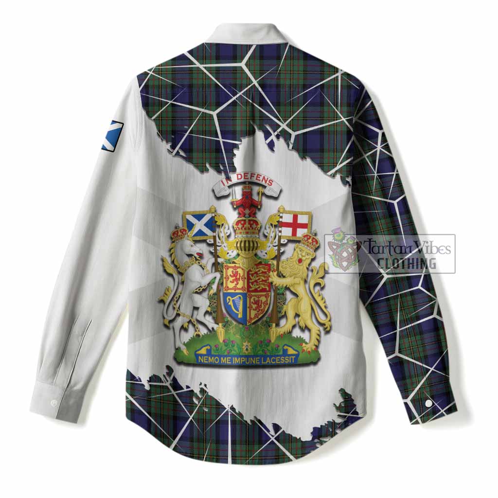 MacLaren (McLaren) Tartan Women Casual Shirt with Family Crest and Lion Rampant Grunge Style