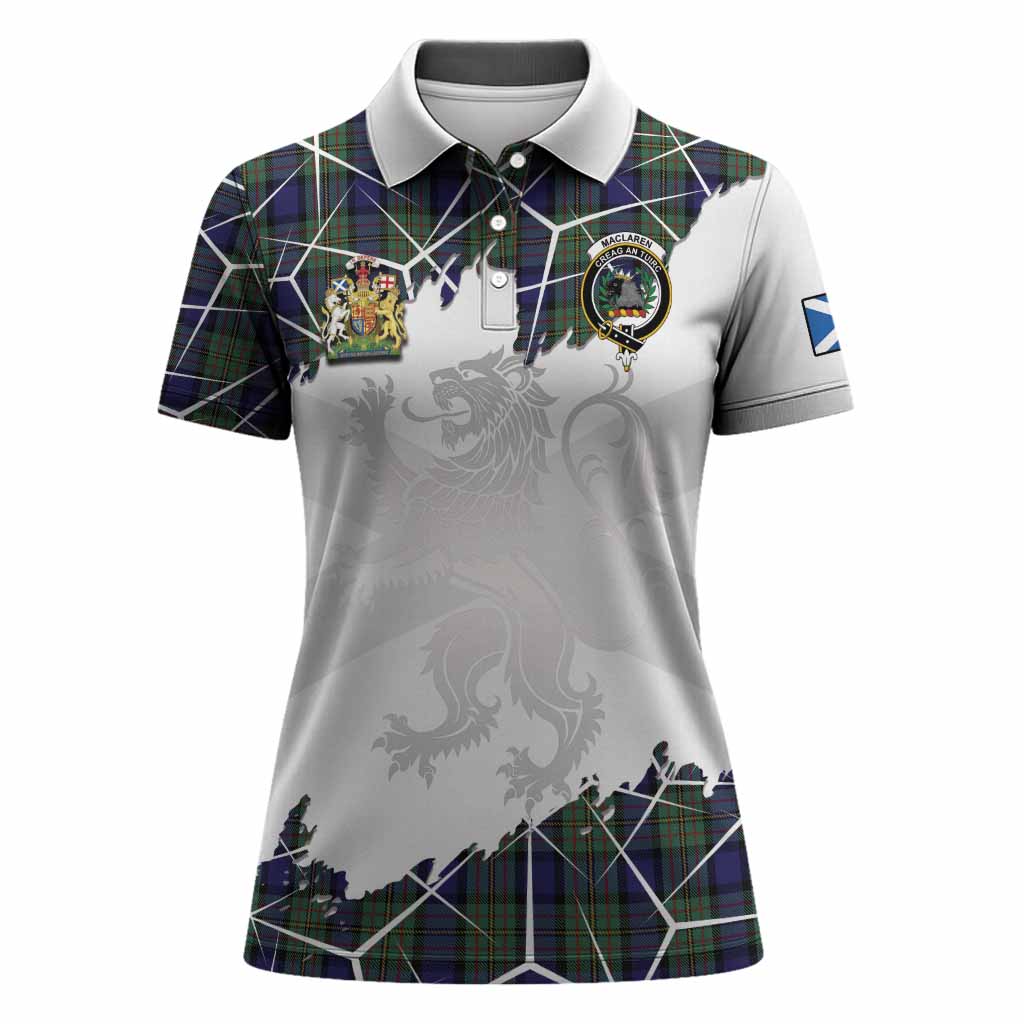 MacLaren (McLaren) Tartan Women Polo Shirt with Family Crest and Lion Rampant Grunge Style