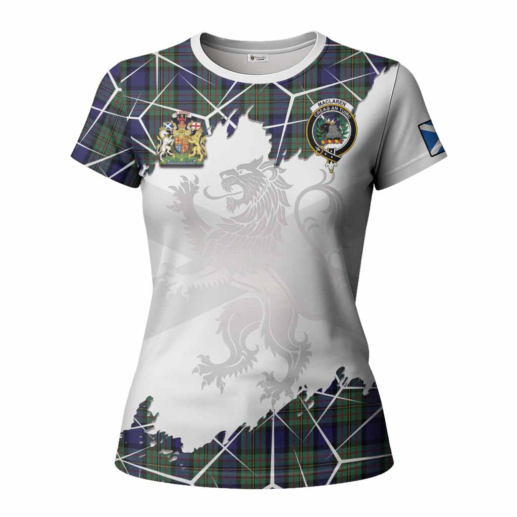 MacLaren (McLaren) Tartan Women T shirt with Family Crest and Lion Rampant Grunge Style