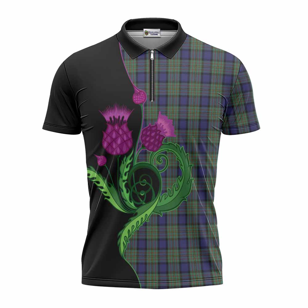 MacLaren (McLaren) Tartan Zipper Polo Shirt Traditional Scottish Thistle