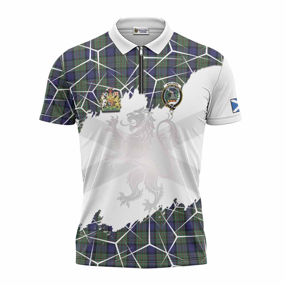 MacLaren (McLaren) Tartan Zipper Polo Shirt with Family Crest and Lion Rampant Grunge Style
