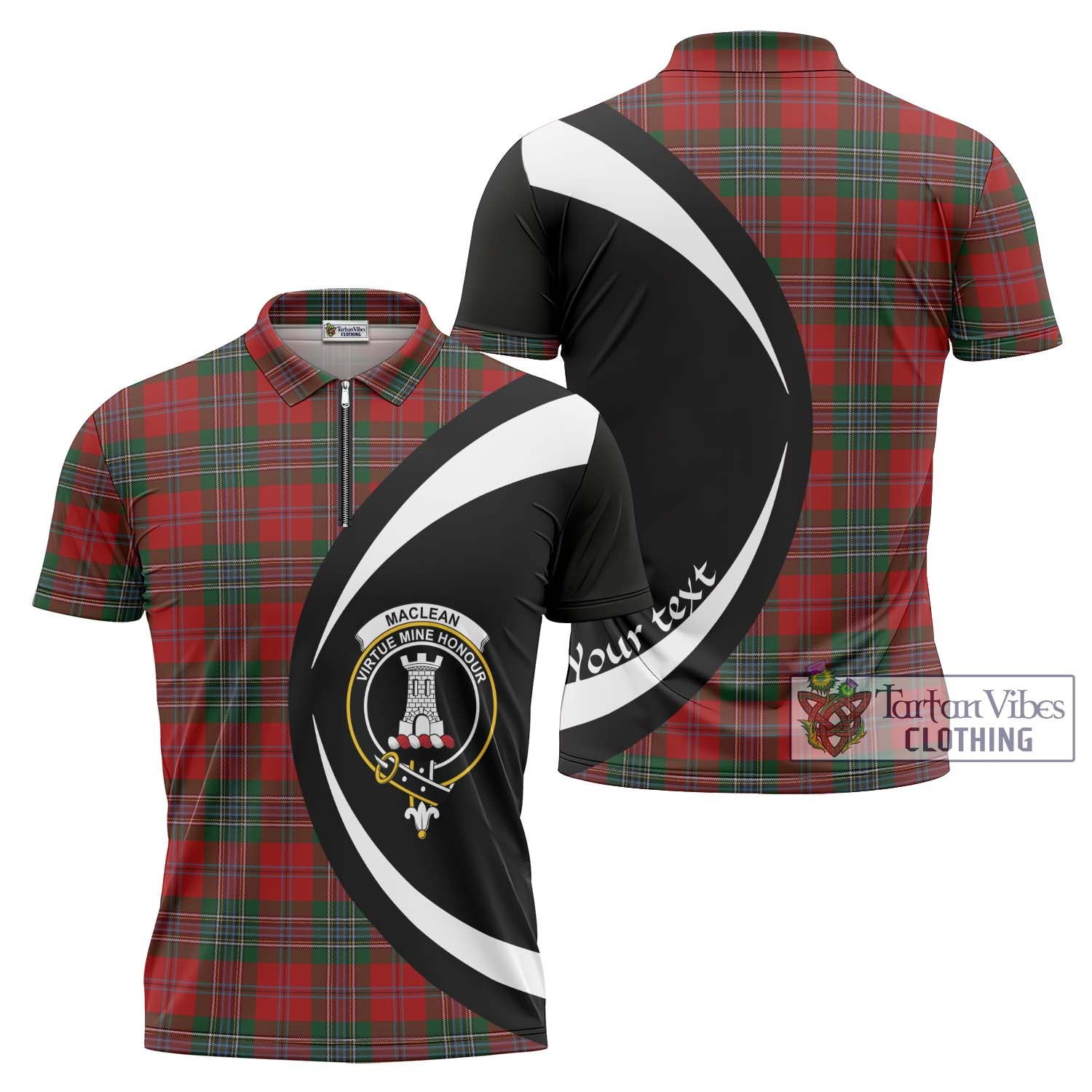 Tartan Vibes Clothing MacLean Tartan Zipper Polo Shirt with Family Crest Circle Style