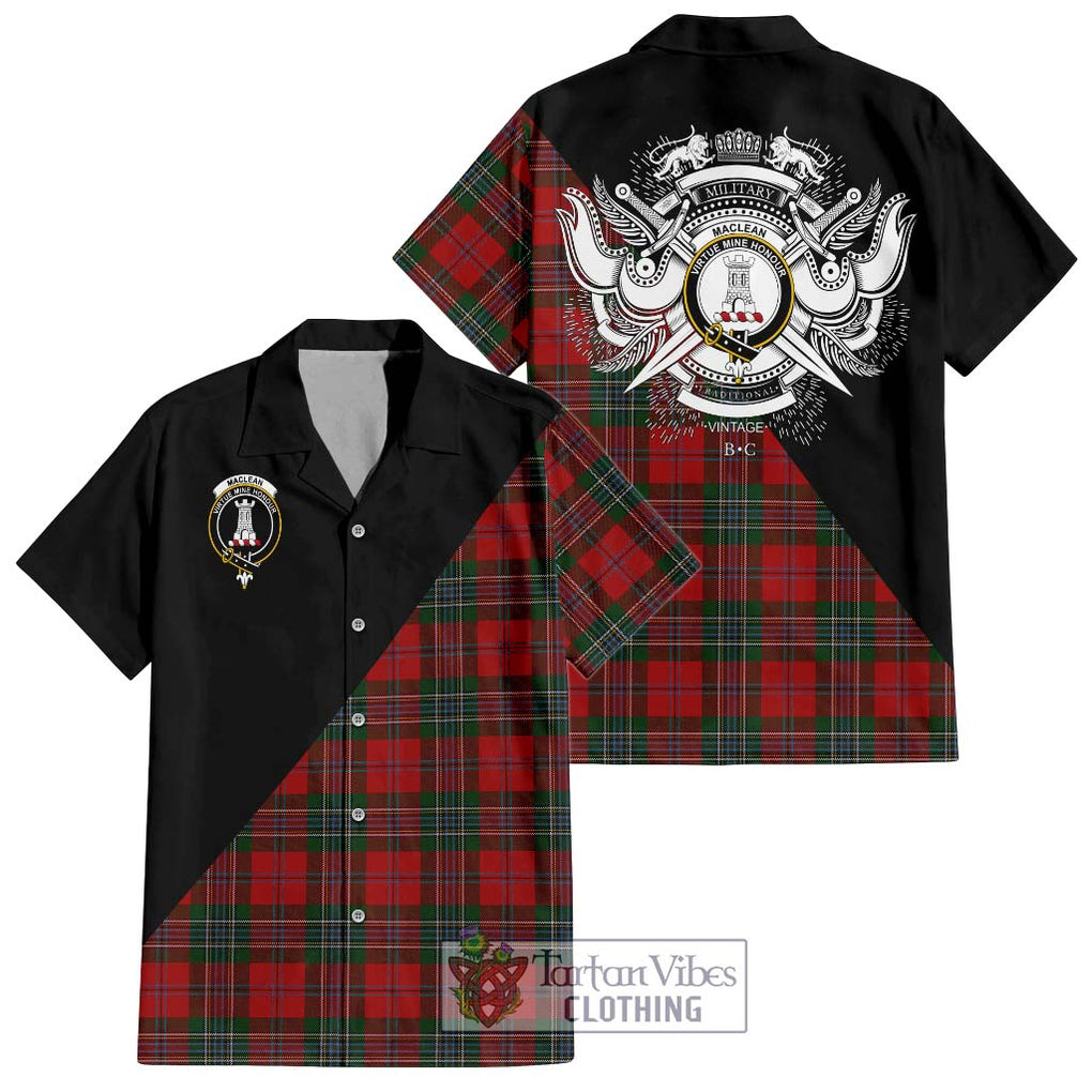 MacLean (McLean) Tartan Short Sleeve Button Shirt with Family Crest and Military Logo Style Kid - Tartanvibesclothing Shop