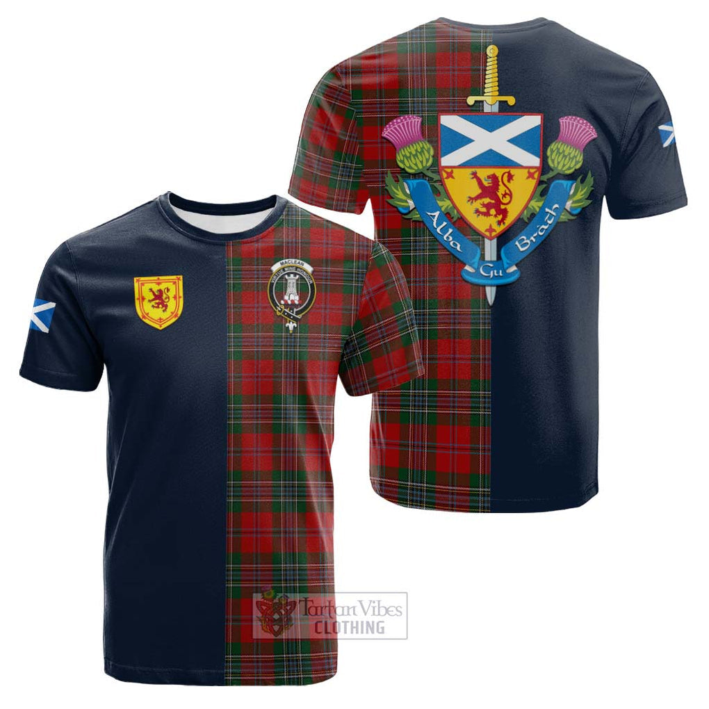 Tartan Vibes Clothing MacLean Tartan Cotton T-shirt with Scottish Lion Royal Arm Half Style