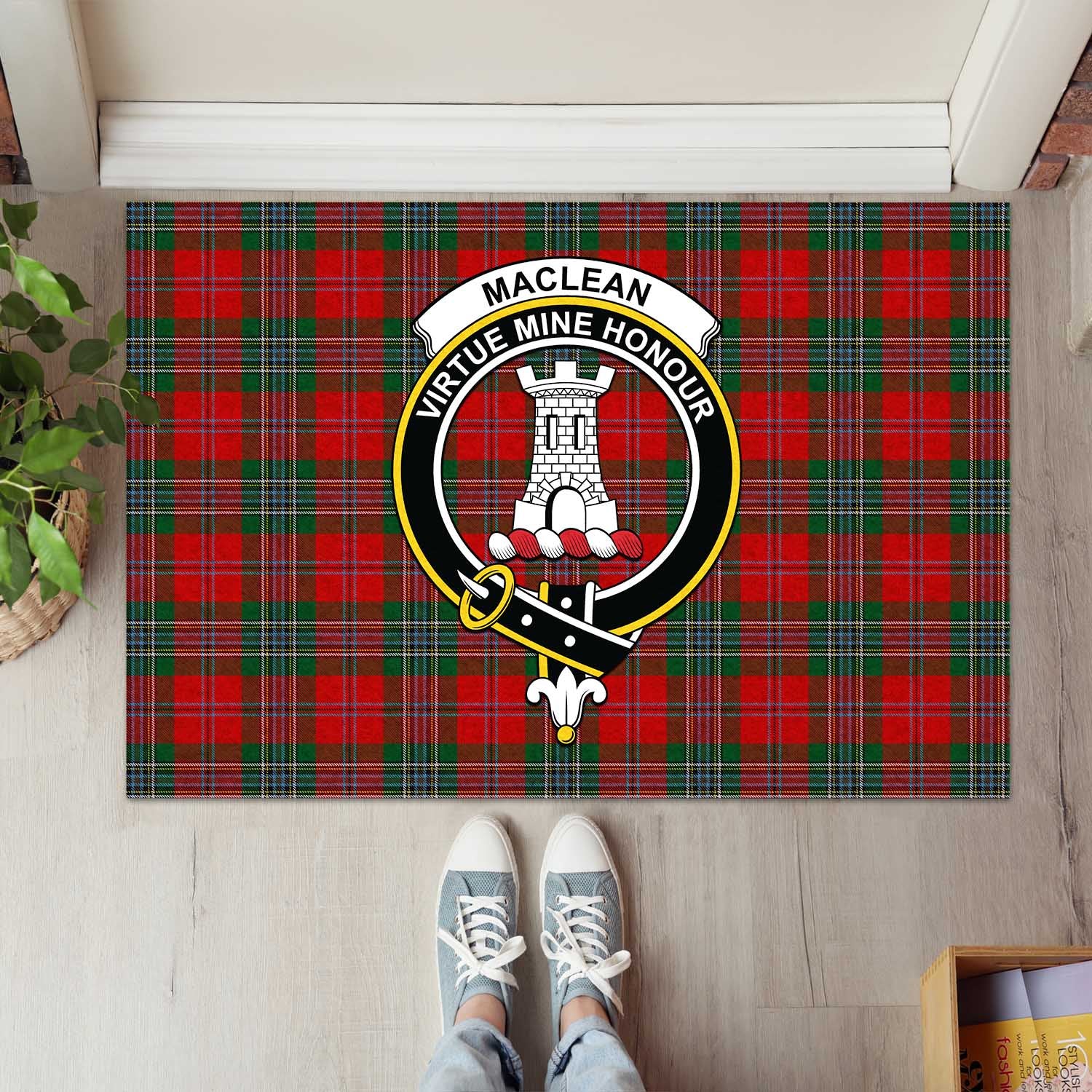 MacLean Tartan Door Mat with Family Crest - Tartanvibesclothing