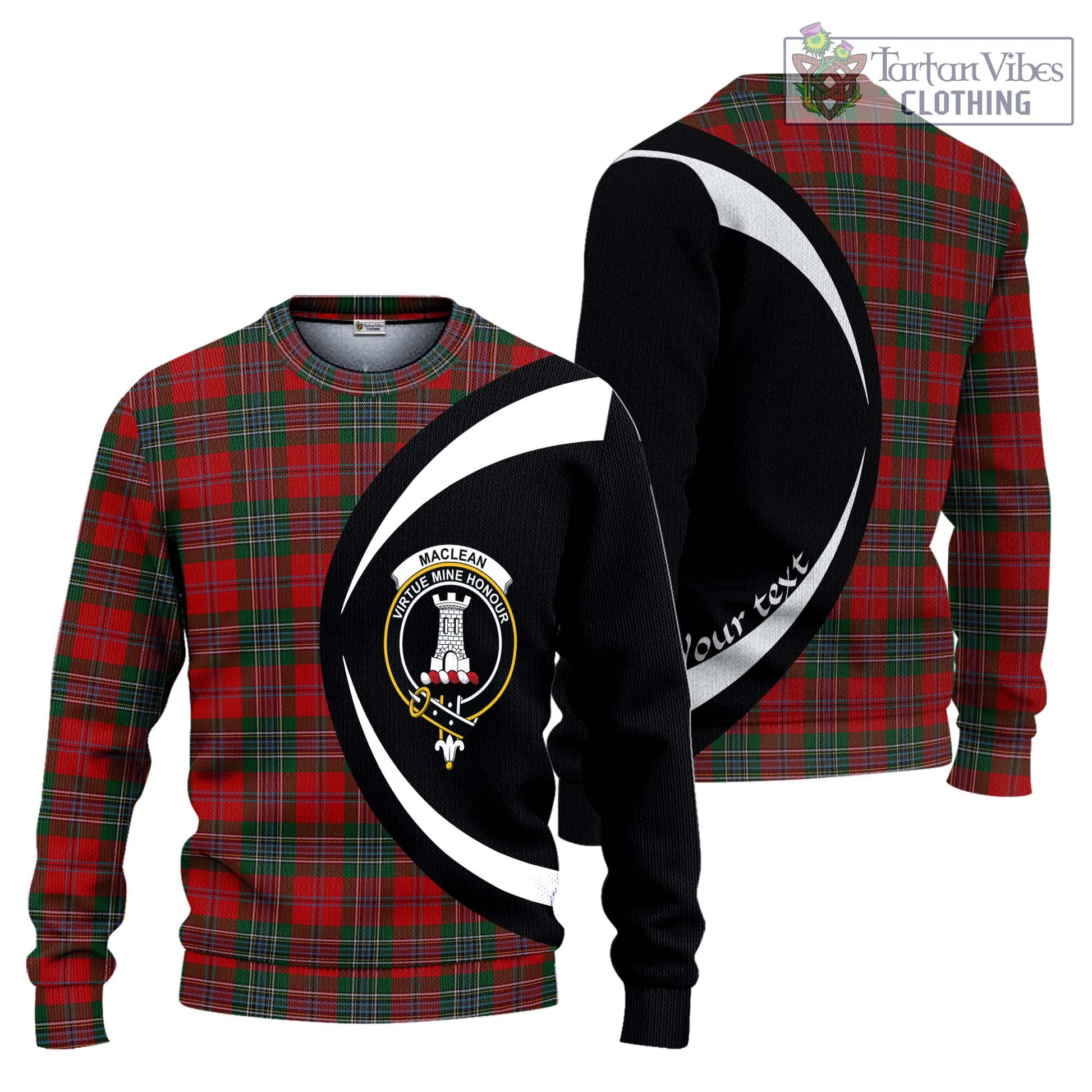 MacLean (McLean) Tartan Knitted Sweater with Family Crest Circle Style Unisex - Tartan Vibes Clothing