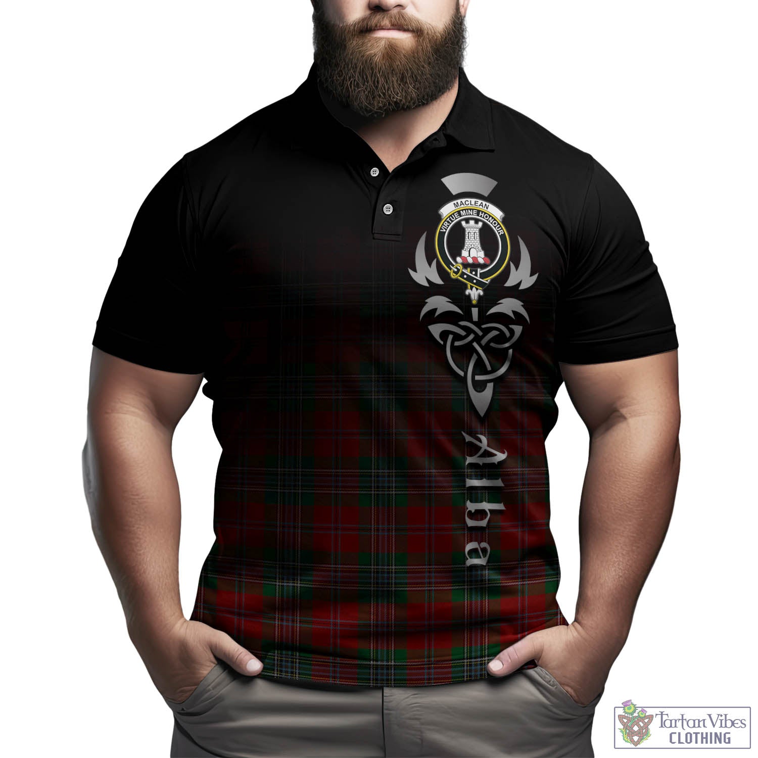 Tartan Vibes Clothing MacLean Tartan Polo Shirt Featuring Alba Gu Brath Family Crest Celtic Inspired