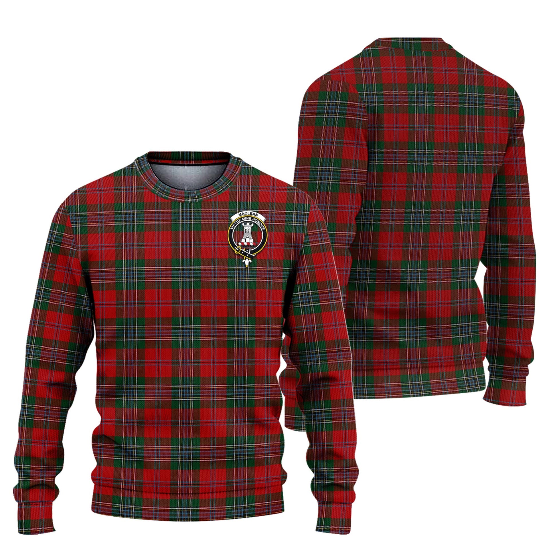 MacLean Tartan Knitted Sweater with Family Crest Unisex - Tartanvibesclothing