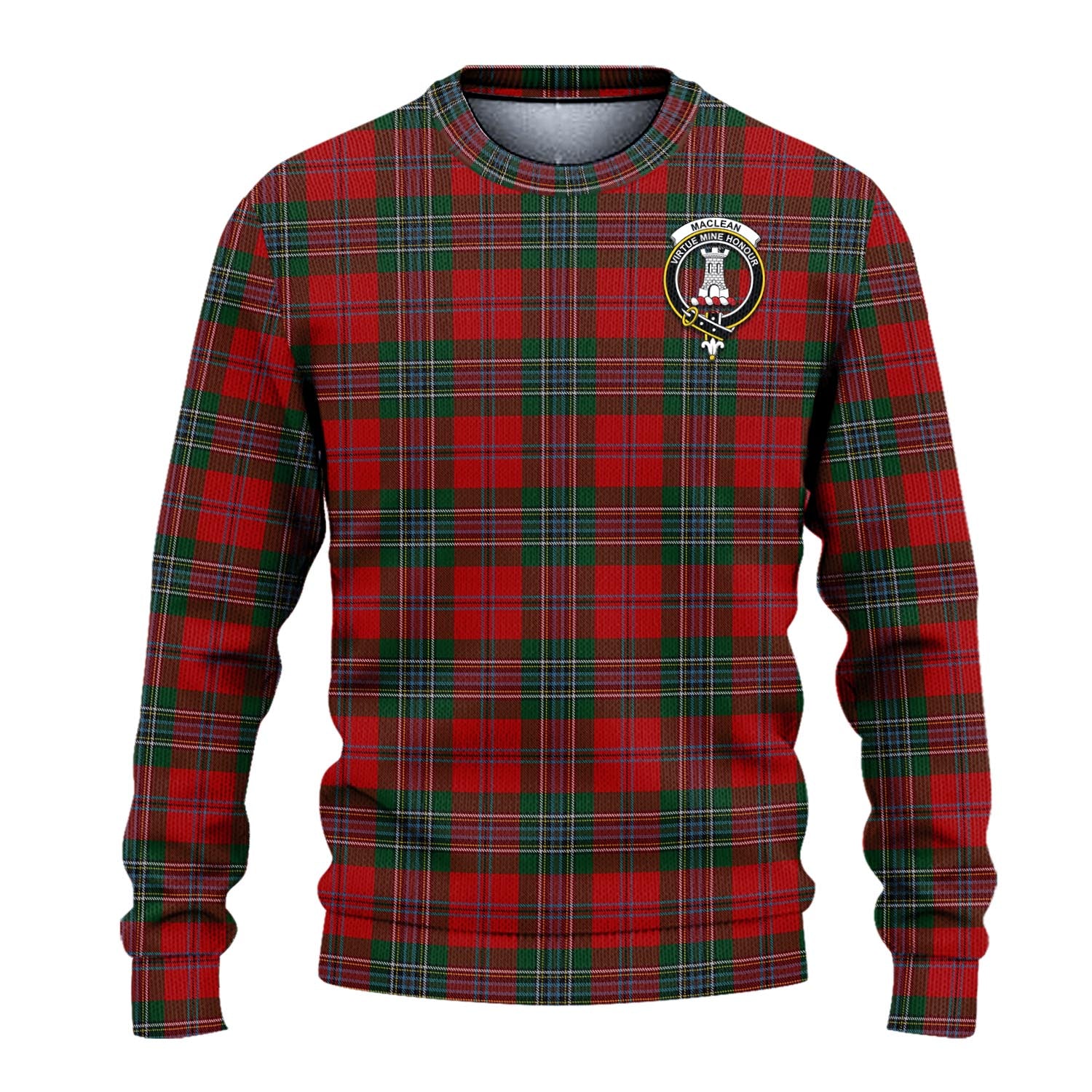 MacLean Tartan Knitted Sweater with Family Crest - Tartanvibesclothing