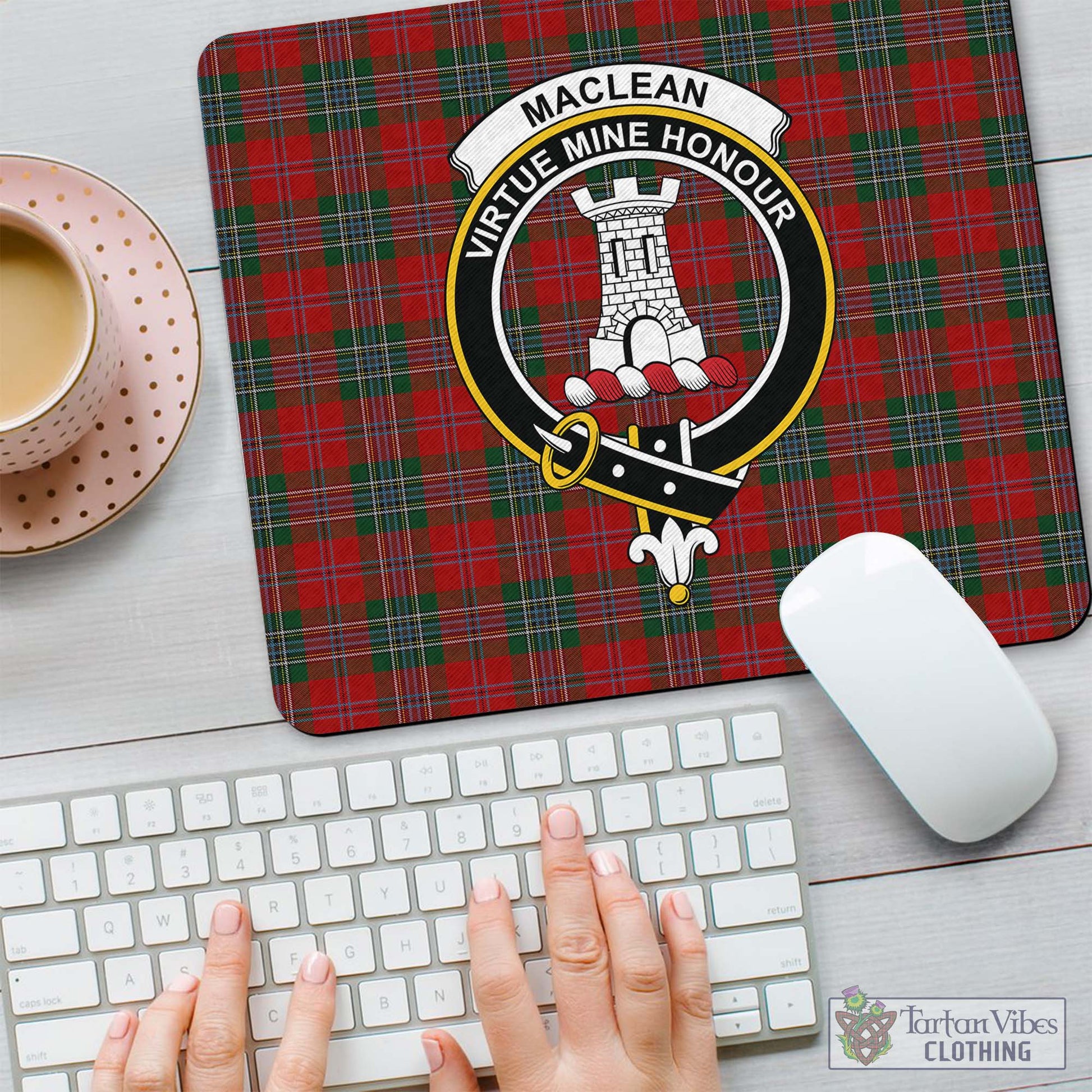 Tartan Vibes Clothing MacLean Tartan Mouse Pad with Family Crest