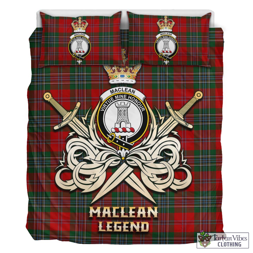 Tartan Vibes Clothing MacLean Tartan Bedding Set with Clan Crest and the Golden Sword of Courageous Legacy