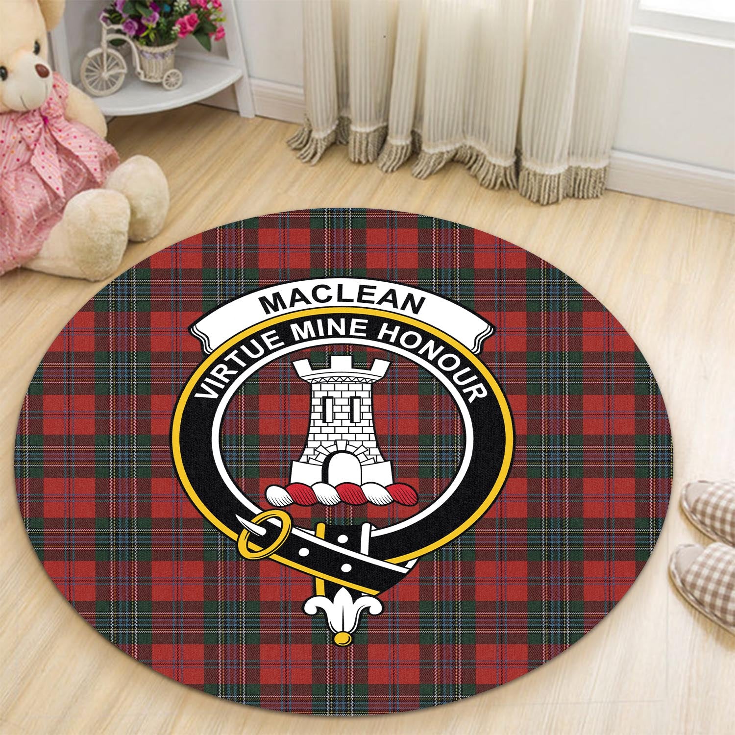maclean-tartan-round-rug-with-family-crest