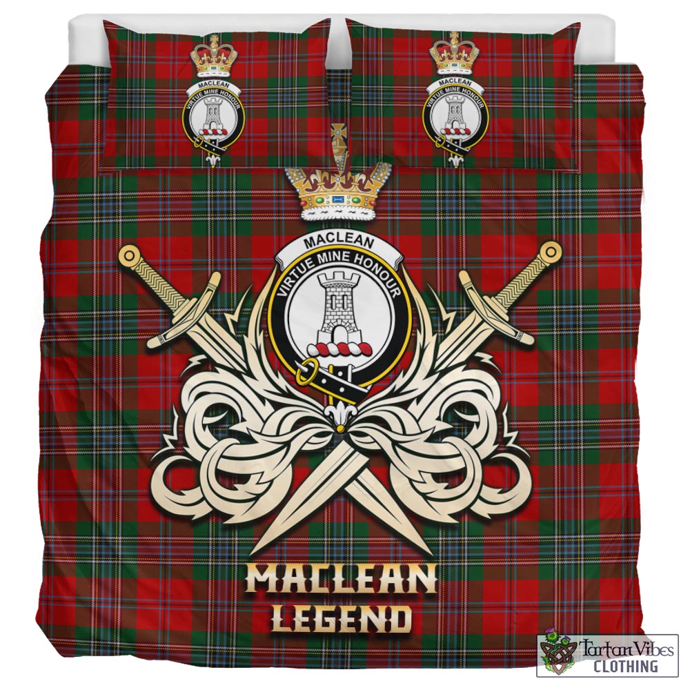 Tartan Vibes Clothing MacLean Tartan Bedding Set with Clan Crest and the Golden Sword of Courageous Legacy